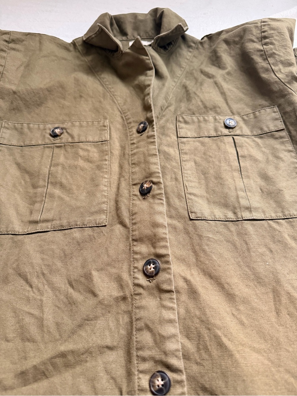 Faherty Palos Verdes Shirt Dress Olive Green Linen Blend Utility Dress Small - Picture 5 of 8